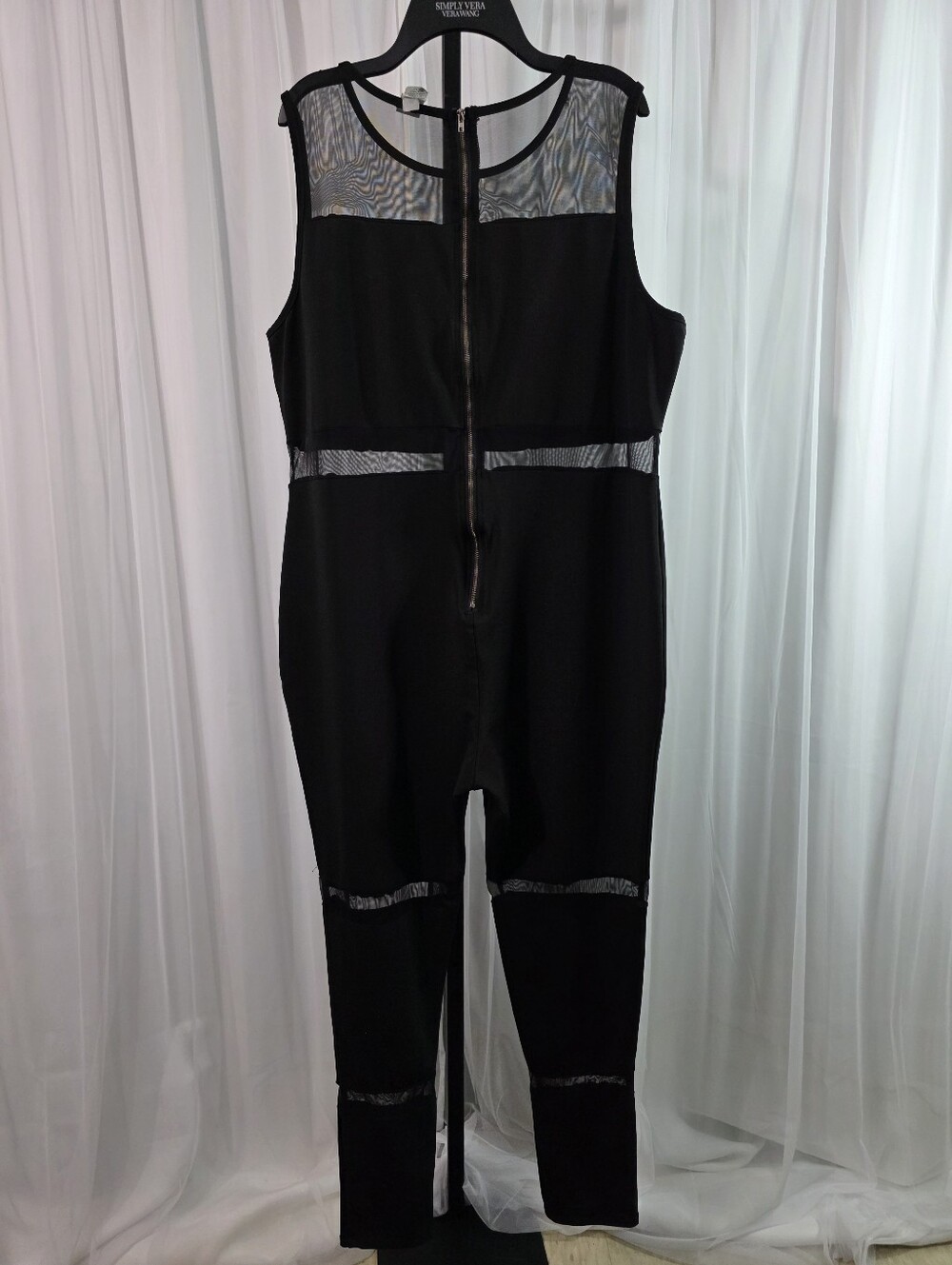 Glam Black Mesh-Panel One Piece Bodysuit, Size: 3X